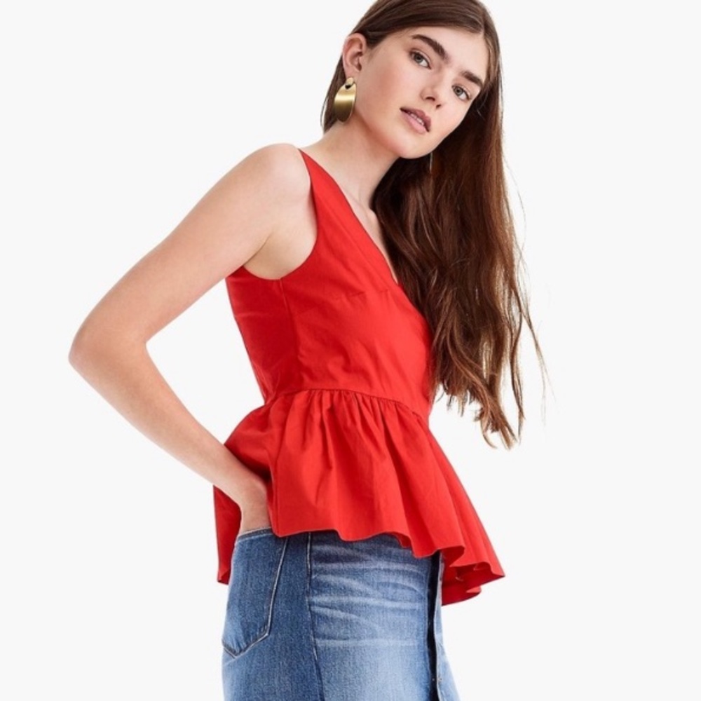 j crew always red peplum sleeve top